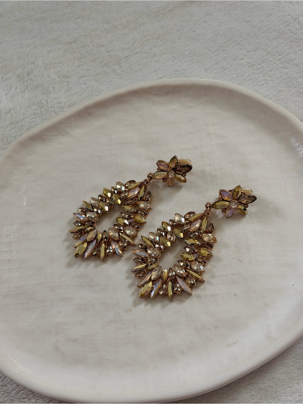 ALDO Disney Princess Tiana Crystal Clip-On Statement Earrings Gold Floral Glam
